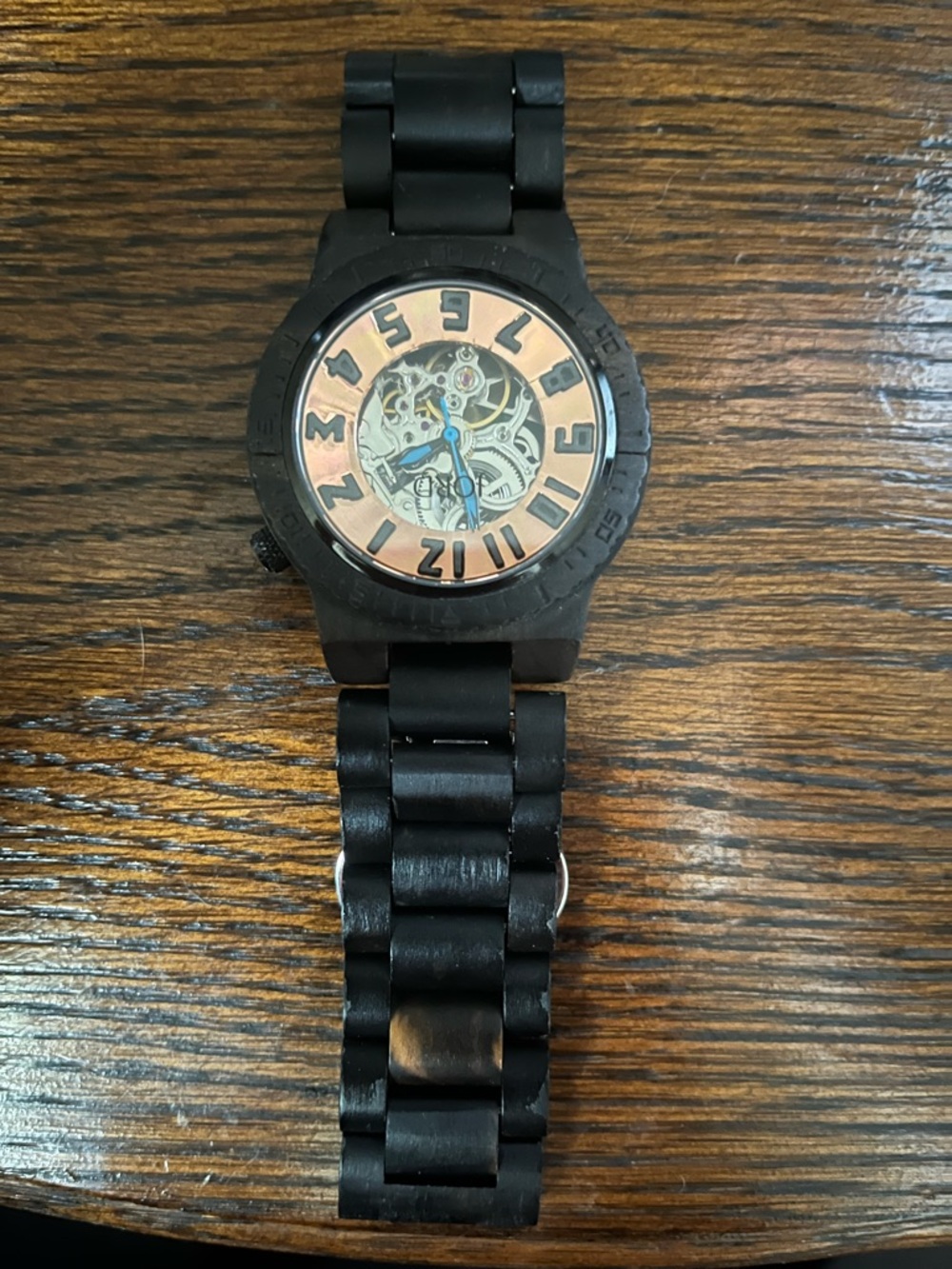 Jord Black Wooden Skeleton Watch with Rose Gold Dial